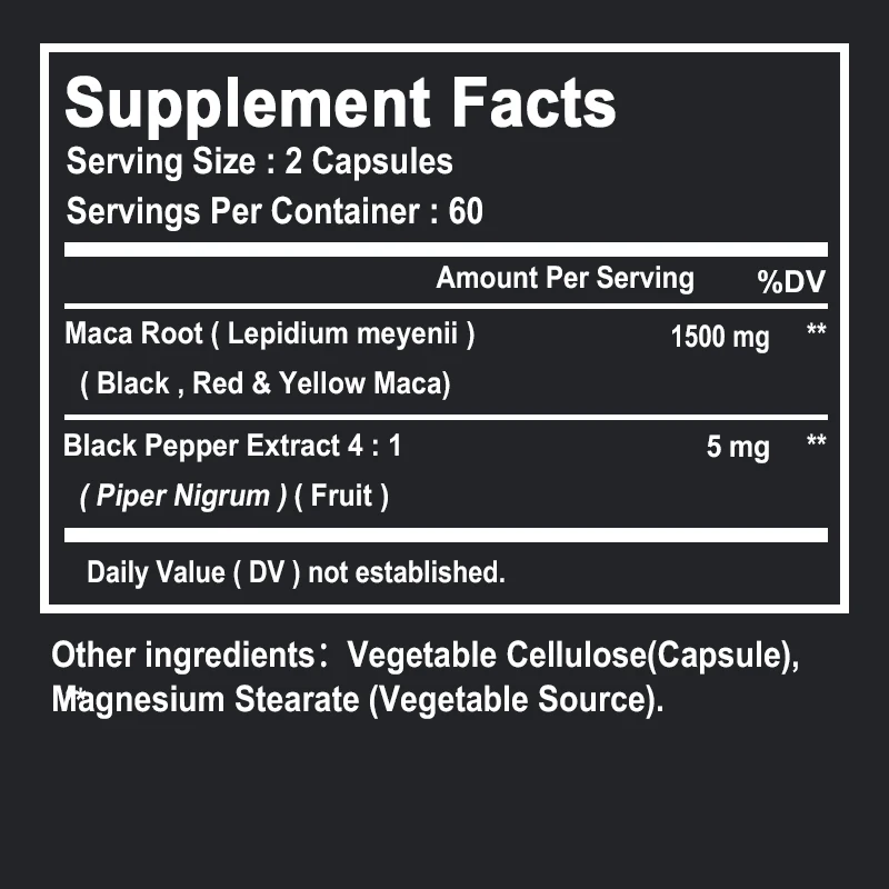 Maca Extract - Enhance Energy Endurance, Improve Athletic Performance, and Relieve Fatigue - 120 Capsules