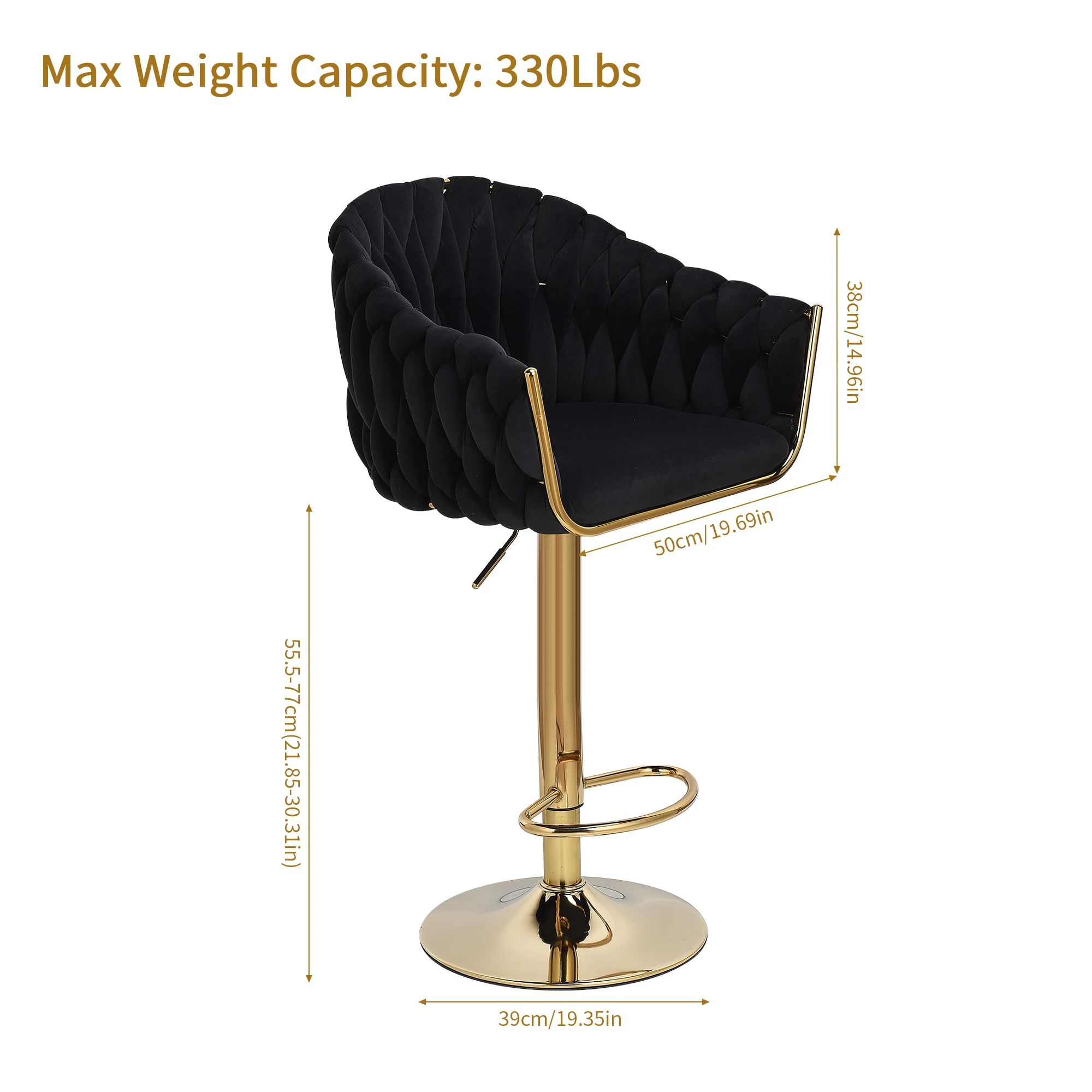 Taburete de Bar pequeño con respaldo, taburete de Bar ajustable en altura de 2 piezas, de terciopelo y Metal, Juego de 2 piezas