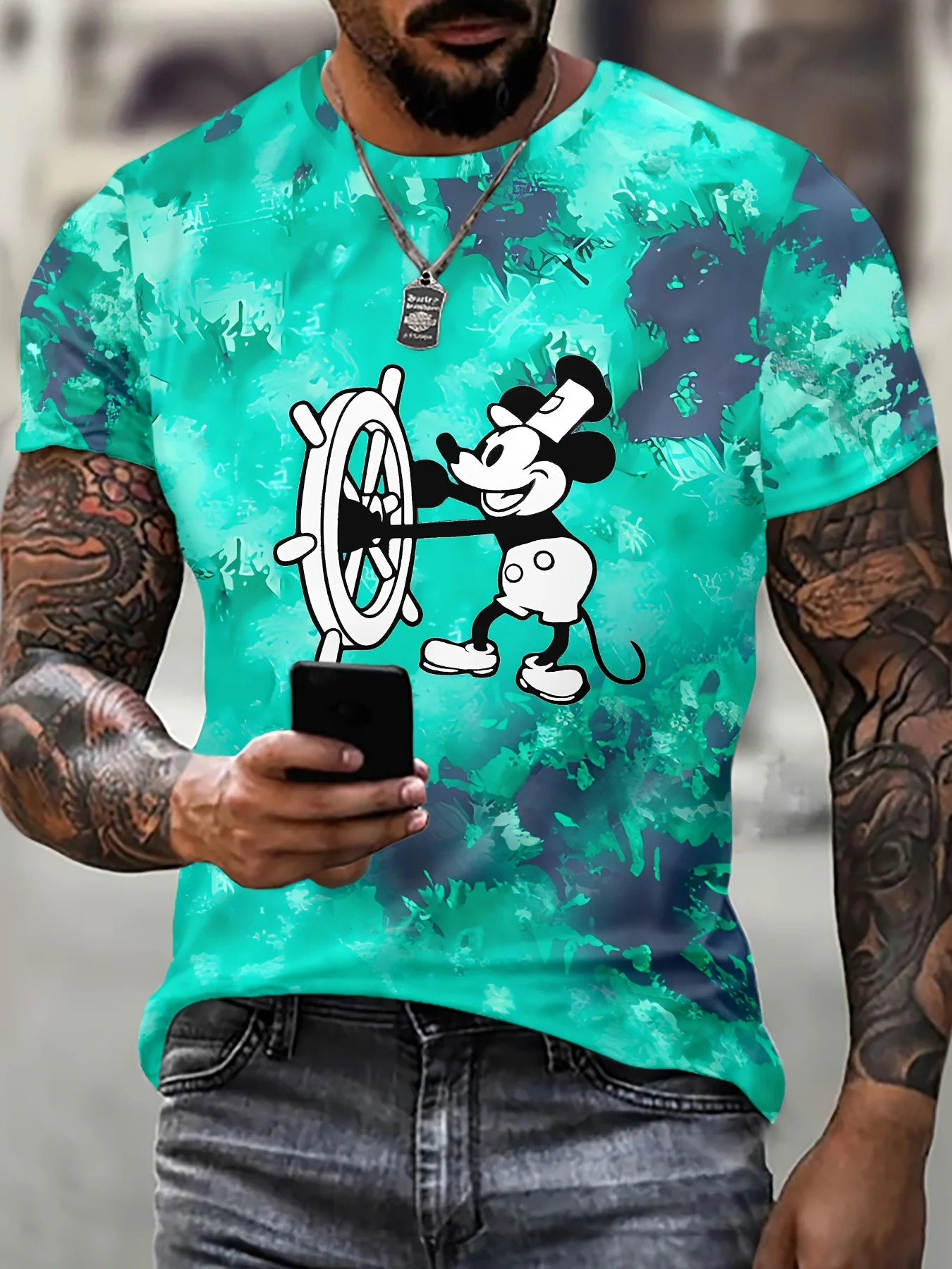 

Summer Men Disney Mickey Mouse Printed T Shirt Men Fashion Good-Looking Short Sleeve O-Neck Tees Hawaiian Oversized Clothing