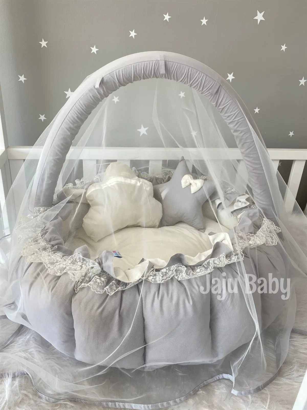 Tapete De Jogo De Luxo Design Handmade Plain Gray, Babynest Mosquito Net, Conjunto De Aparelho De Brinquedo De Tule