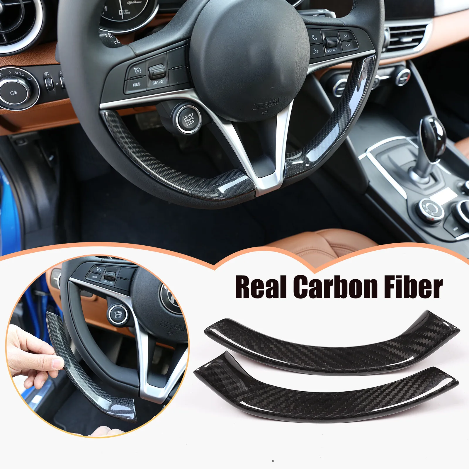 Real Carbon Fiber Car Steering Wheel Decoration Frame Strip Cover Trim For Alfa Romeo Giulia Stelvio 2017-2019 Accessories Kit