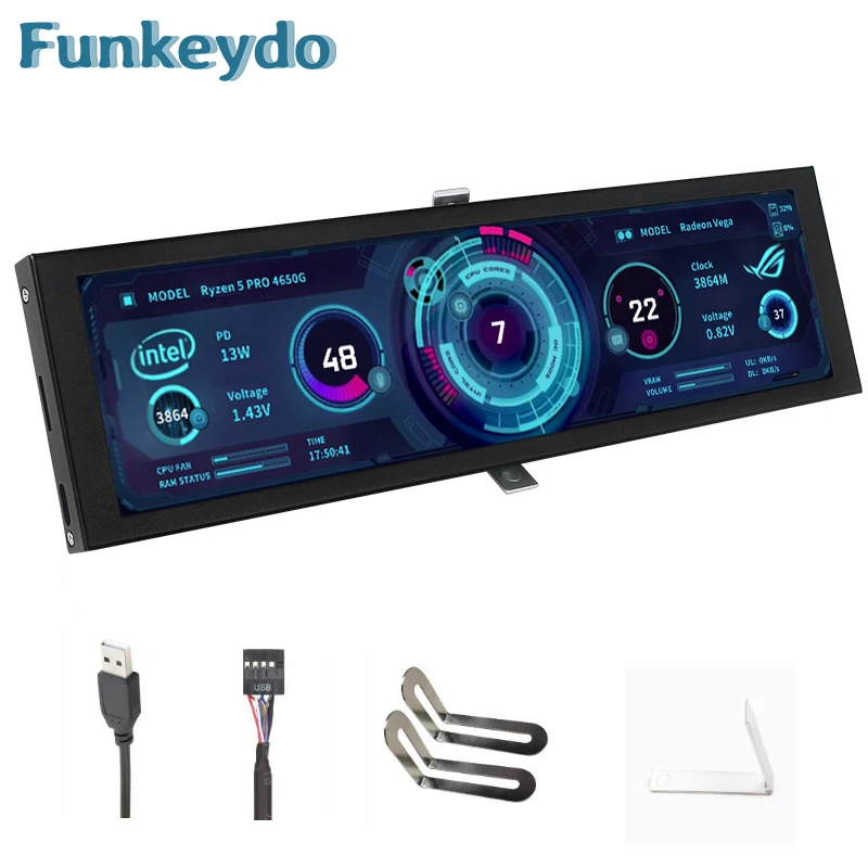 Casing PC Monitor LCD tipe-c 8.8 inci, casing komputer layar sekunder IPS 1920X480 Pixel USB tipe-c, casing CPU GPU RAM Dislpay, pemantauan komputer gratis AIDA64