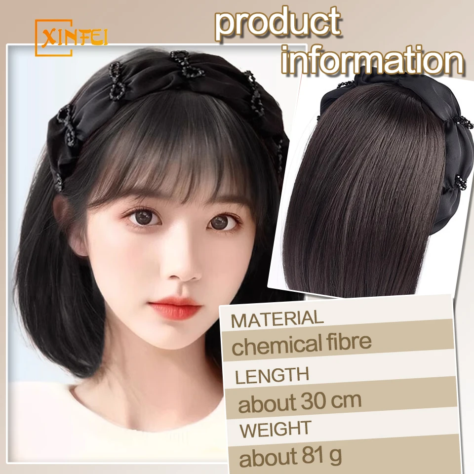 Hairband Bangs Wig Women Short Hair  Half Headband Natural Invisible Replacement Hair Piece Artificial Hair Extensions Wig