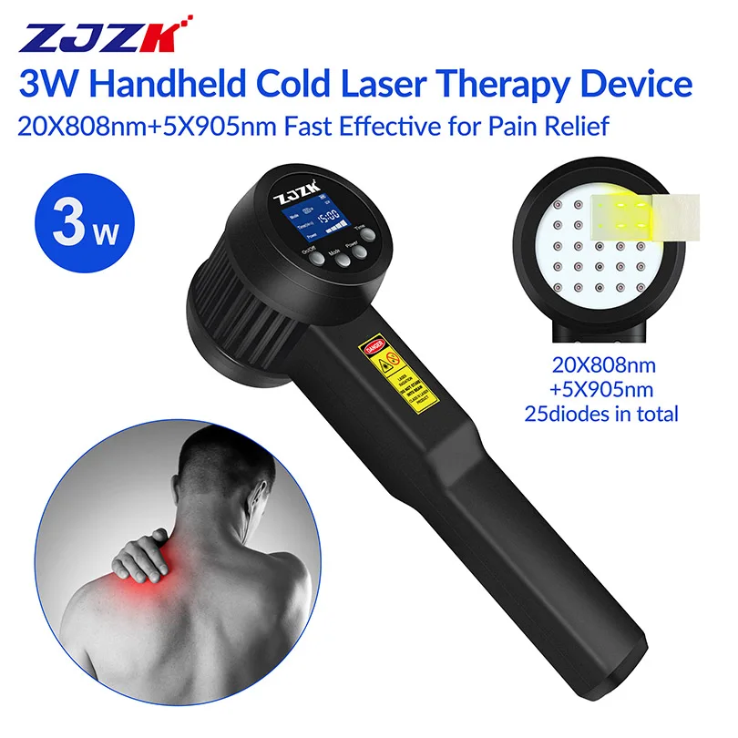 3W 20x808nm 5x905nm laser therapy for sports injuries torn rotator cuff wounds healing pain relief with pulse continuous modes