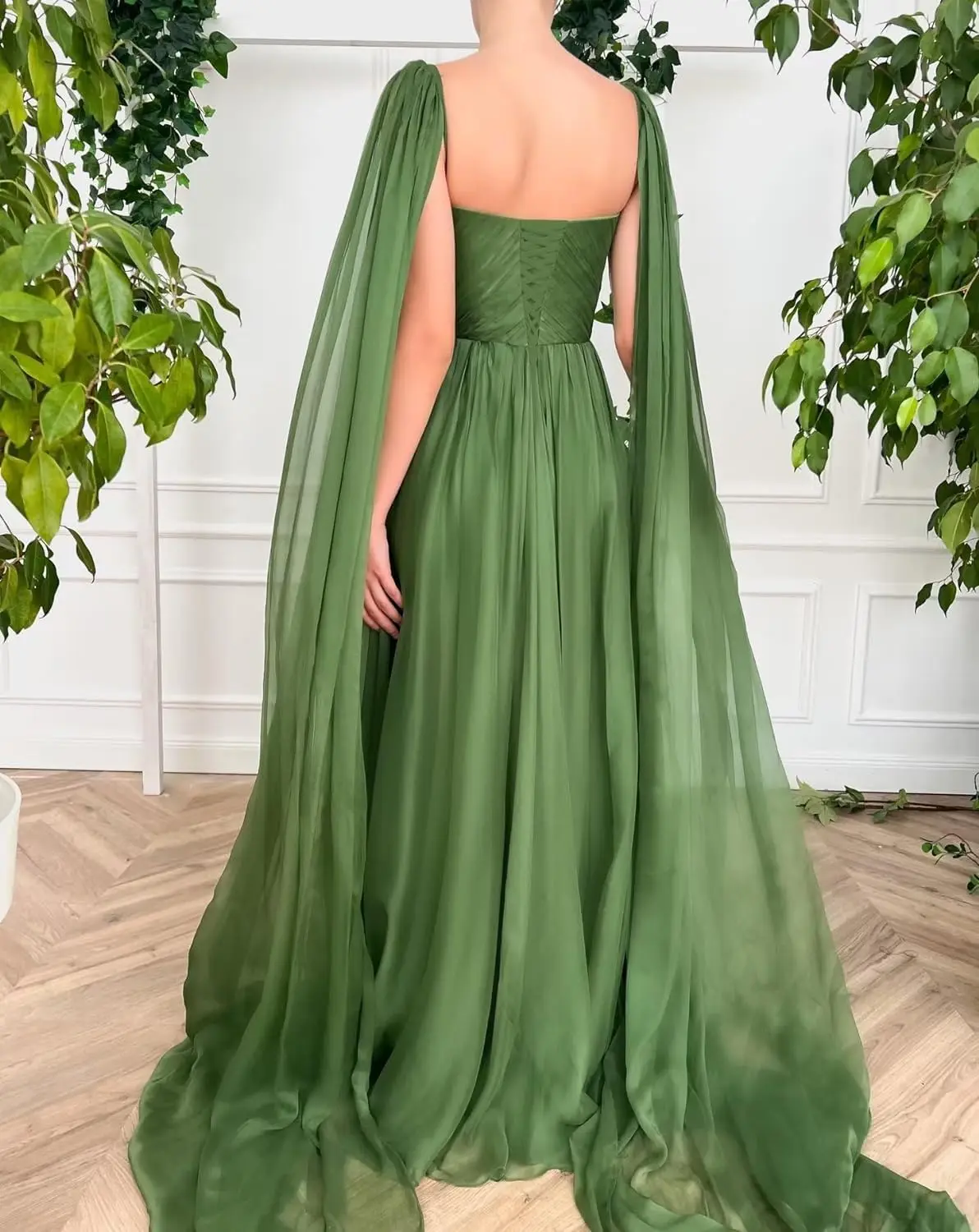 A-Line V-Neck Long Prom Dress With Split Side Women Elegant Long Sleeve Chiffon Evening Gowns For Wedding Party Gown Bridesmaid