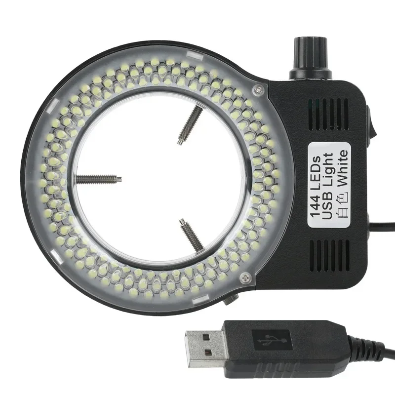 USB 144 RGB LED lampa pierścieniowa regulowany oświetlacz lampa przemysłowa monokularowy trójokularowy stereofoniczny mikroskop wideo kamera z obiektywem — zdjęcie 2