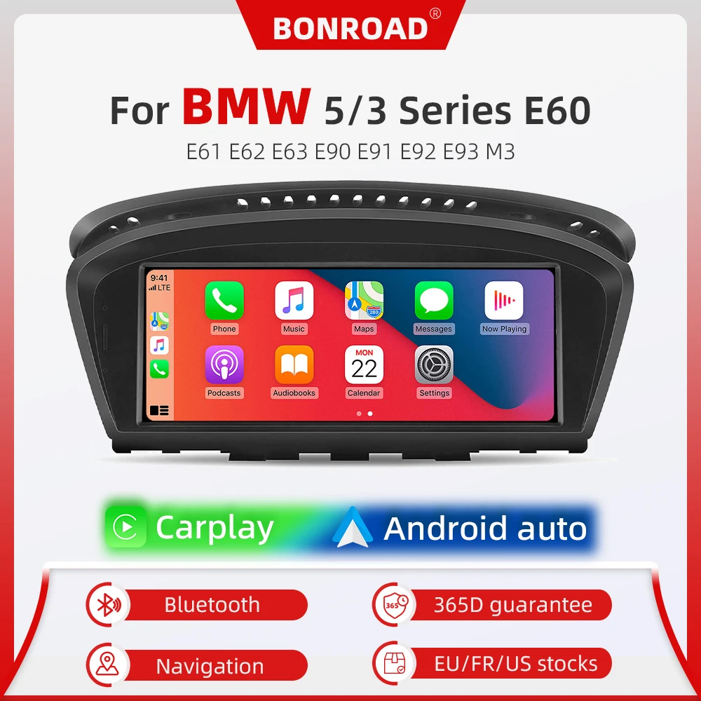 Bonroad Wireless CarPlay Android Auto Car Multimedia Radio For BMW 5/3 Series E60 E61 E62 E63 E90 E91 E92 E93 M3 CCC CIC monitor