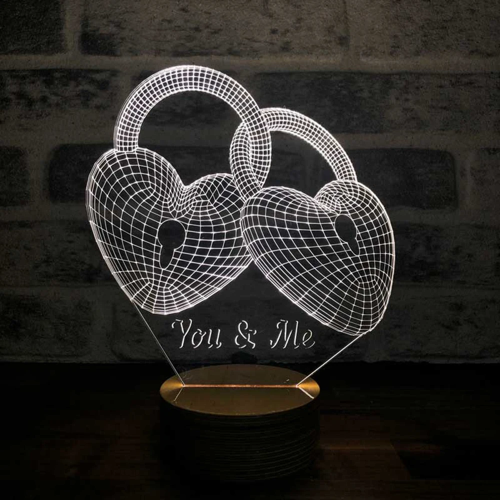 Decorative Gift LED Table Lamp with Heart Key Figure Night Light Bedside Lamp Home Decorations for Living Room Bedroom