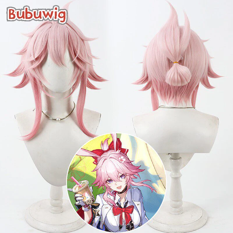 

Bubuwig Synthetic Hair Evanescia Cosplay Wigs Honkai: Star Rail Evanescia Halloween Short Straight Pink Mixed Wig Heat Resistant