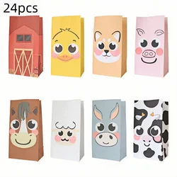 24pcs farm animal paper gift bag, foldable sticker seal suitable for packaging party gifts, candies, pastries, and various items