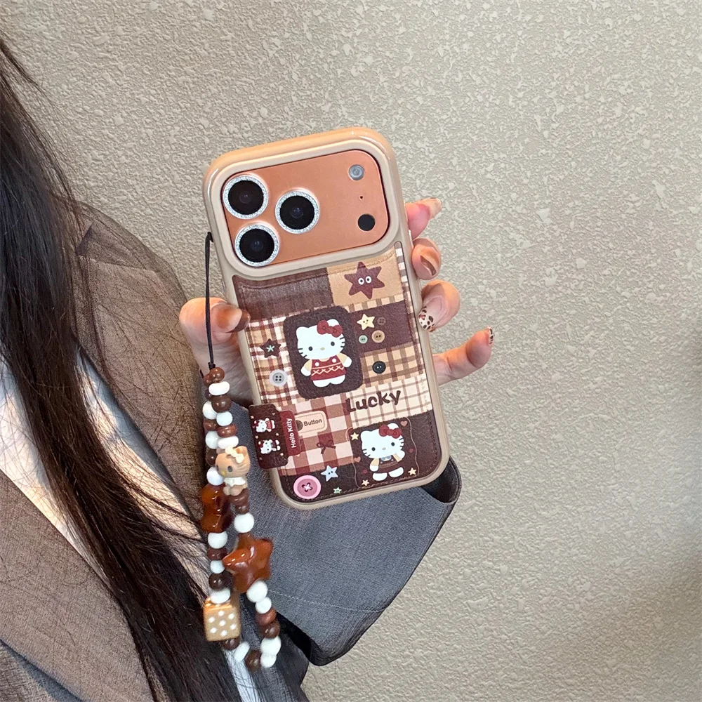 

New HelloKitty cartoon cute leather case with hanging rope, suitable for iPhone 17/13/14/15/16 Pro Max anti drop protective case