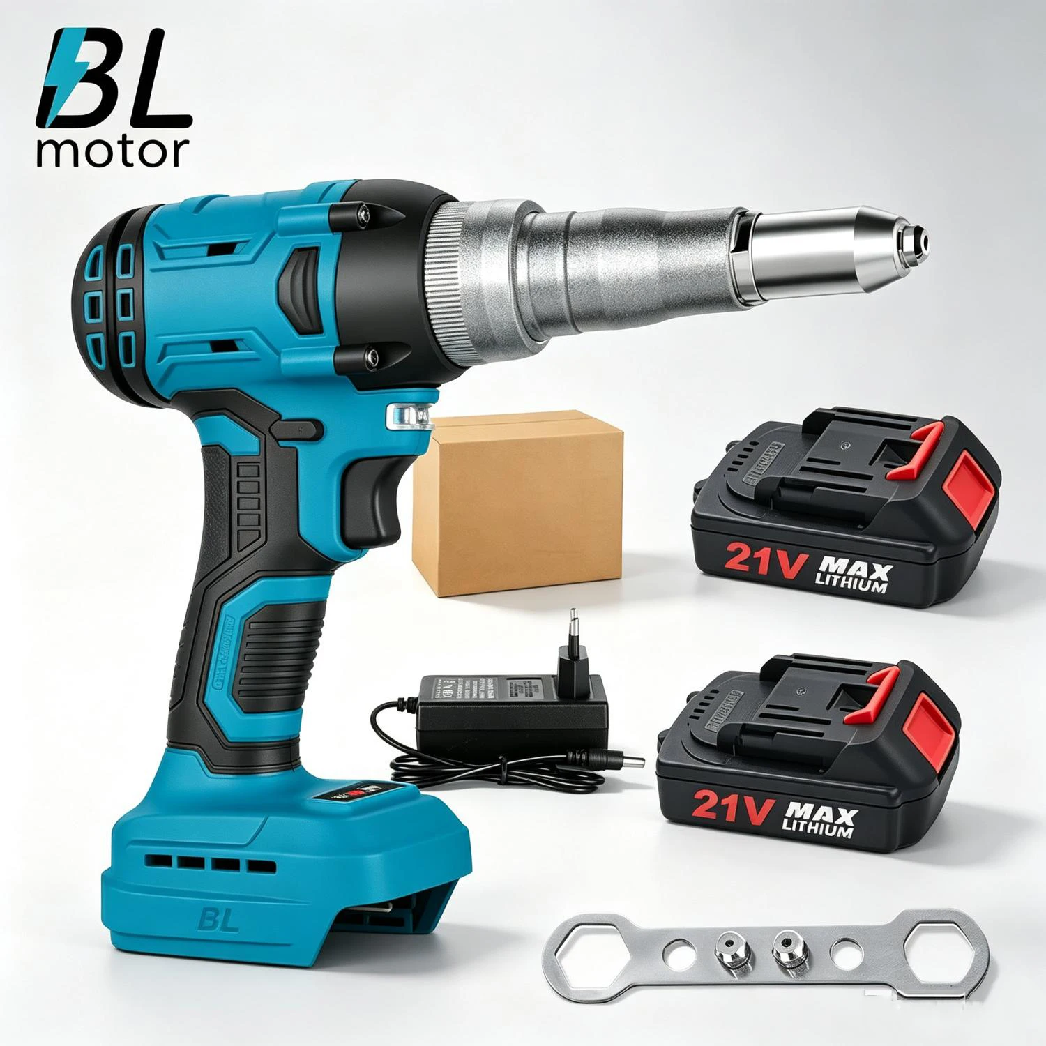 Pistola per rivetti ricaricabile, 3300 giri/min, completamente automatica, per rivettatura e fissaggio, con batteria al litio da 21 V, pistola per rivetti in acciaio inossidabile di qualità