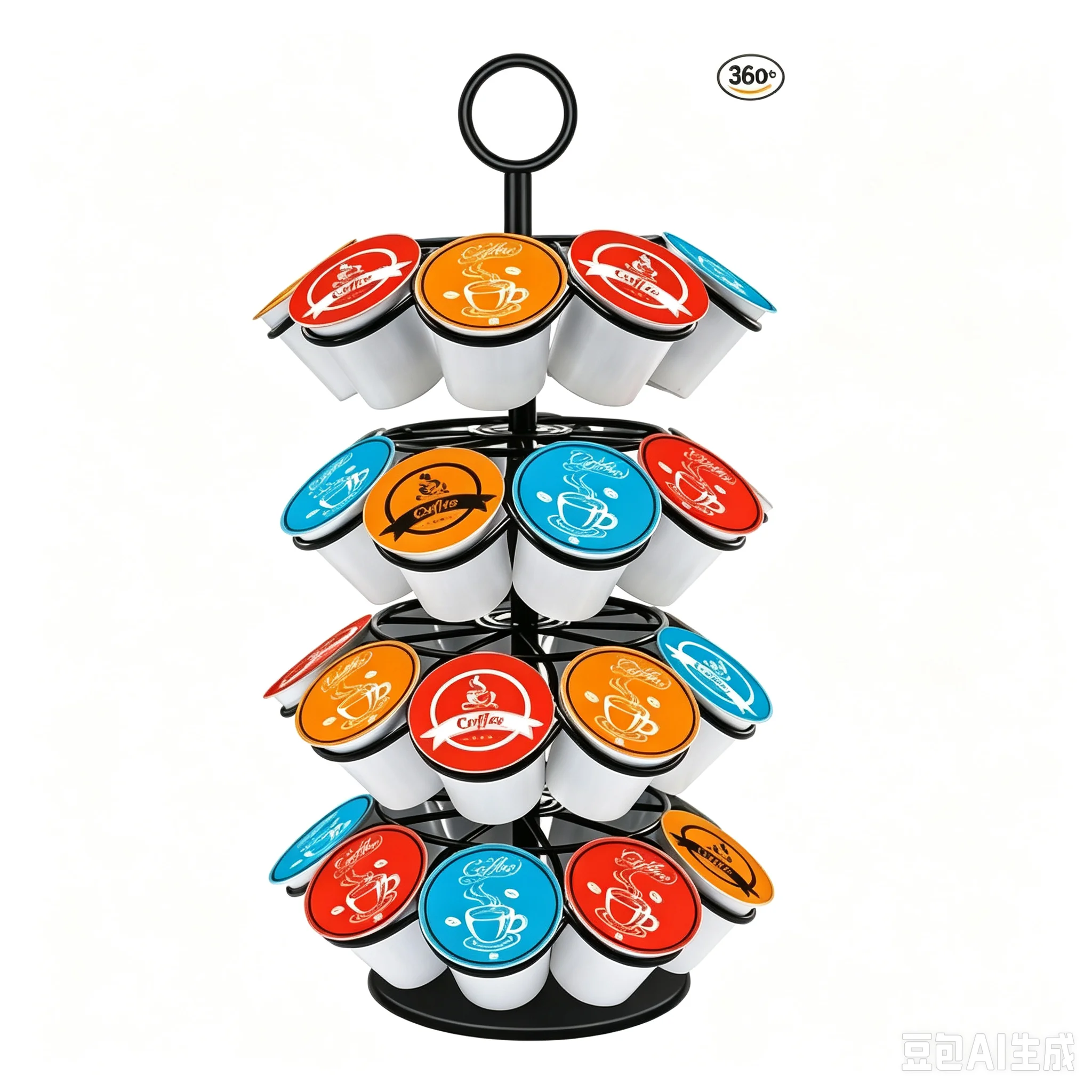 36 Pods Coffee Pod Carousel Holder Black Metal 360 Degree Rotating K‑cup Capsule Storage Organizer 4‑Tier Rack for Kitchen Countertop Office Coffee Bar