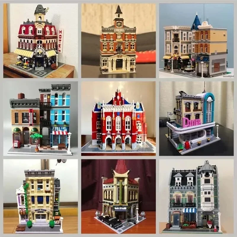 Creative Expert Brick Bank Cafe Corner MOC Building Blocks City Model Bricks Downtown Dinner Bookstore Street View Toy For Kids - afbeelding 2