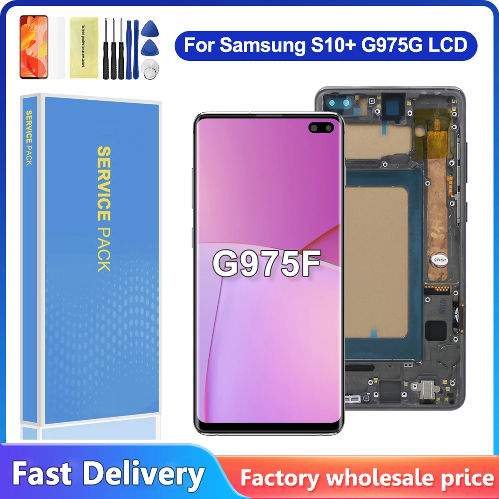 Tested With Frame For Samsung S10 Plus LCD G975 G975F SM-G975F Display Touch Screen Digitizer Assembly Replacement