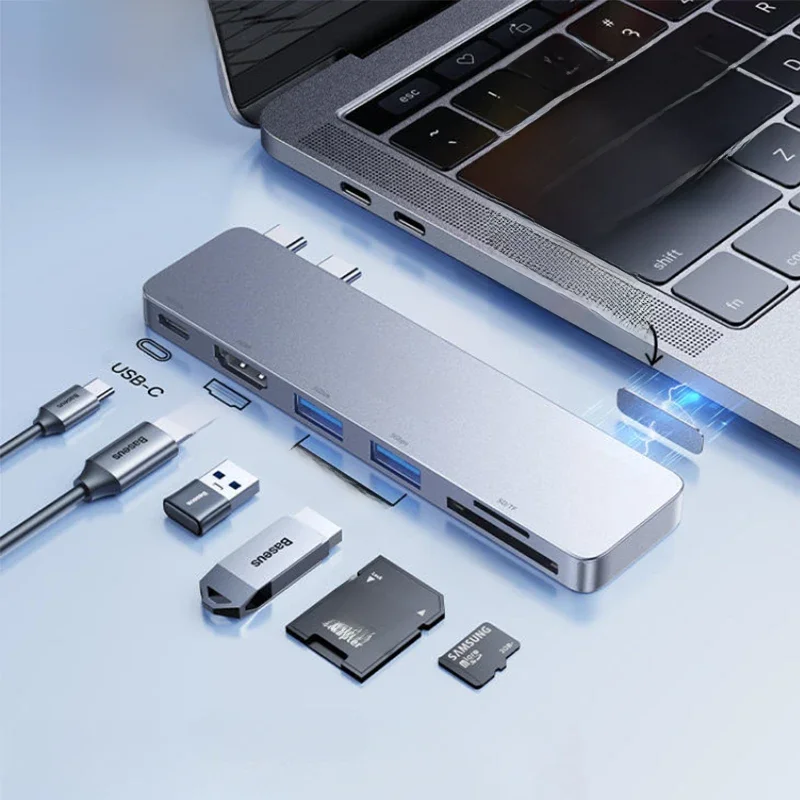 Baseus Dual USB-C Hub to HDMI-Compatible 4K 30Hz For Thunderbolt 3/4 40Gbps USB 3.0 Type C HUB SD TF For MacBook Pro Air USB Hub