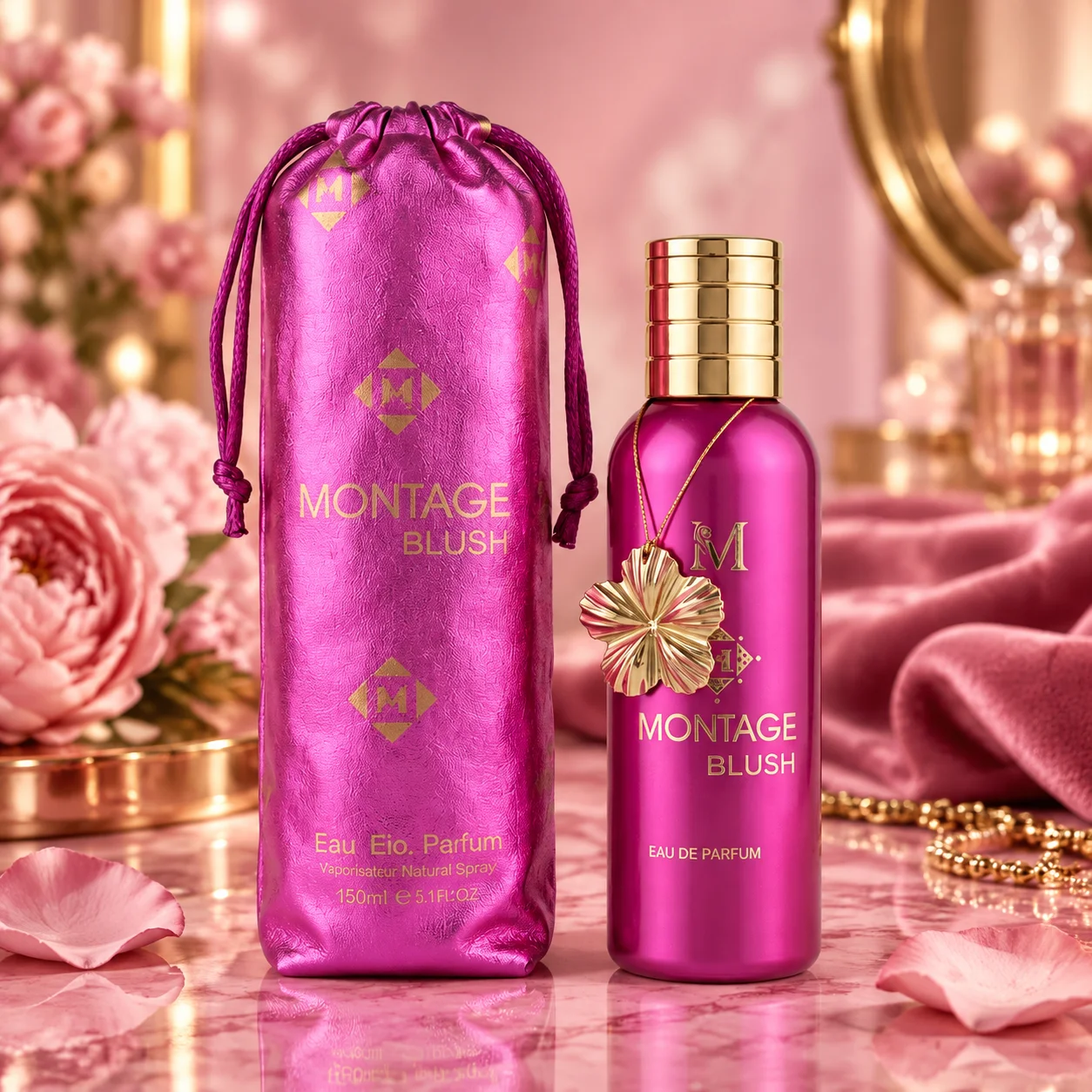 Parfum Montage Blush pour femmes - Montage Brands 100 ml - Parfum vibrant et romantique aux notes florales roses, aux accords fruités doux et à une base boisée et musquée délicate