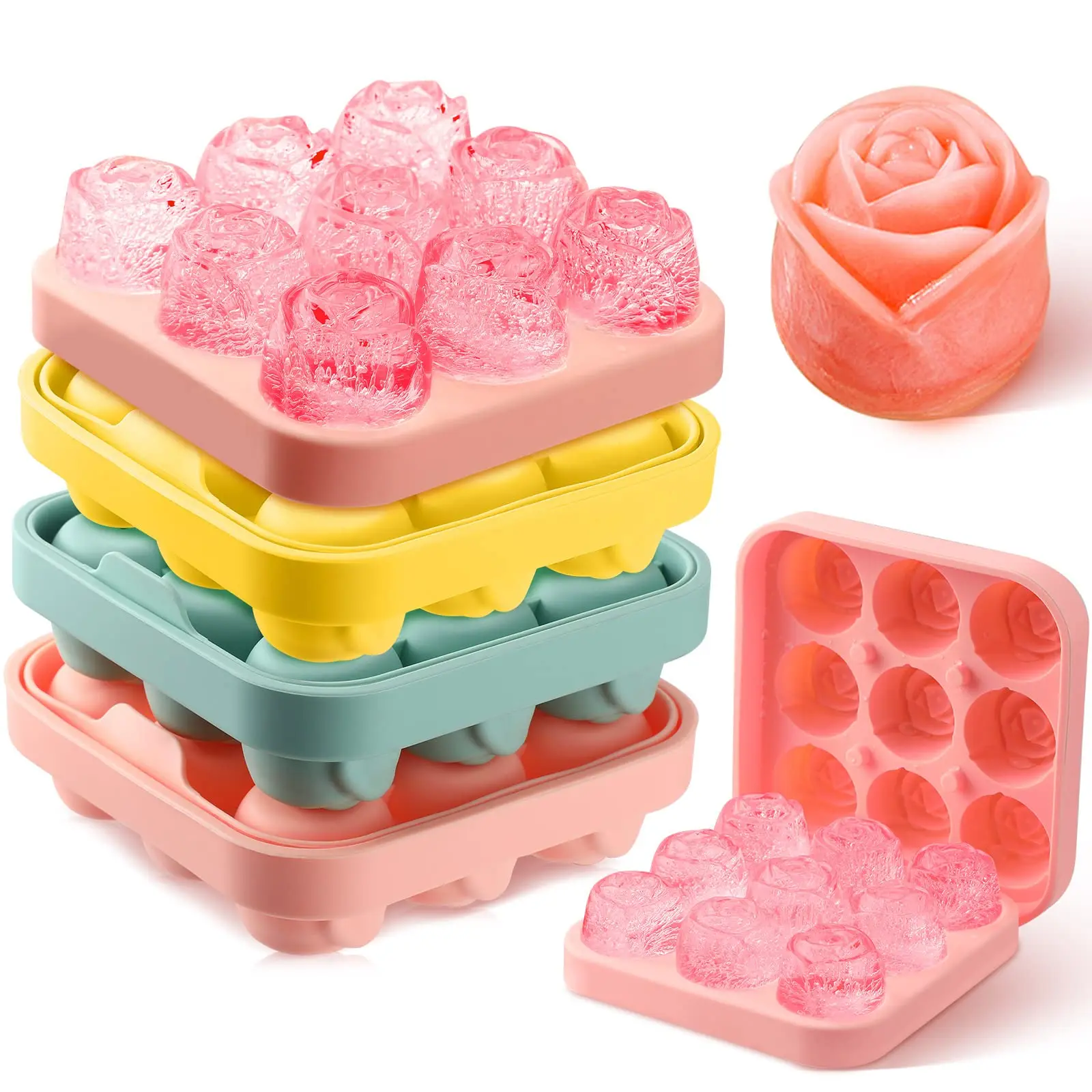 

9 Grids Rose Shaped Silicone Ice Cube Tray Ice Molds Making For the freezer Novelty Drink Tray For Chilled Cocktails Juice Drink