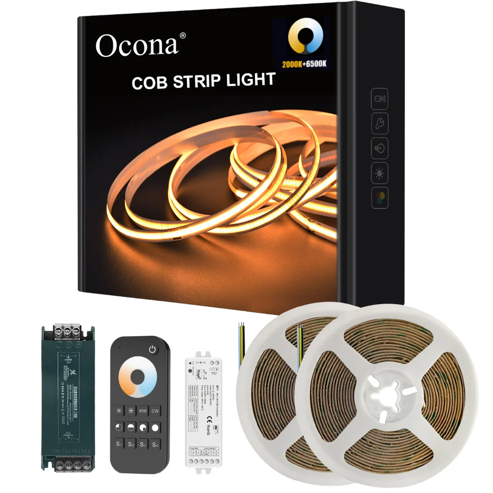 10m Wifi/Zigbee COB CCT LED Strip Light Kit For Home Room Decor Tuya Smart DC 24V Flexible LED Tape Ribbon 5m