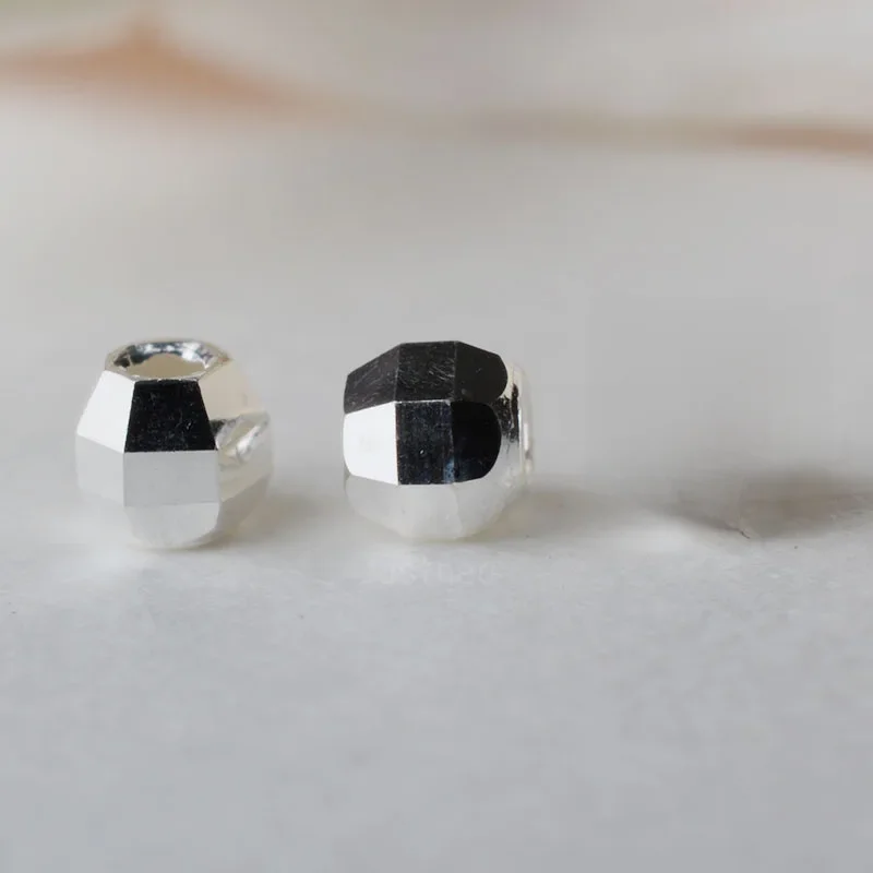 Solidne 925 Sterling Sliver Bezszwowe koraliki fasetowane Okrągłe lustro dystansowe Cięcie powierzchni Luźny koralik do wyrobu biżuterii 2 mm 3 mm, 1 szt. — zdjęcie 2