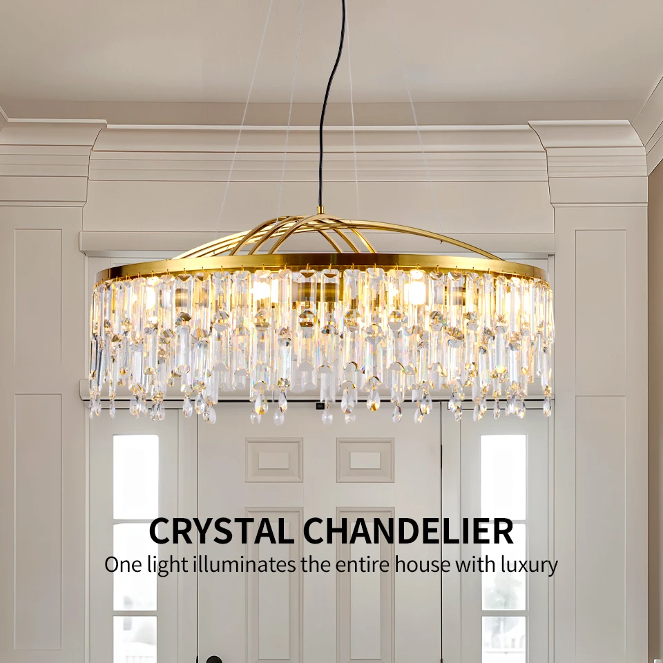 Moderner Goldener Kristall-Kronleuchter Luxuriöse Pendelleuchte für Wohnzimmer Esszimmer Heim-Dekoration