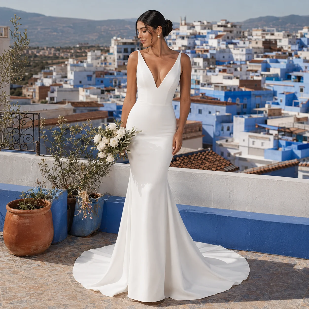 Customized Modern Mermaid Wedding Dresses 2026 Deep V Neck Bridal Gown Beaded Illusion Backless Elegant Brides Dresses
