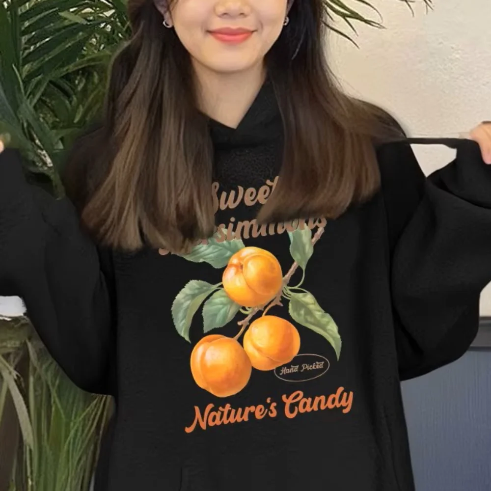 Sweet Persimmons Nature Candy Graphic Hoodie For Wemen Retro Vintage Classic Autumn Winter Hooded Sweatshirts Comfort Pullover