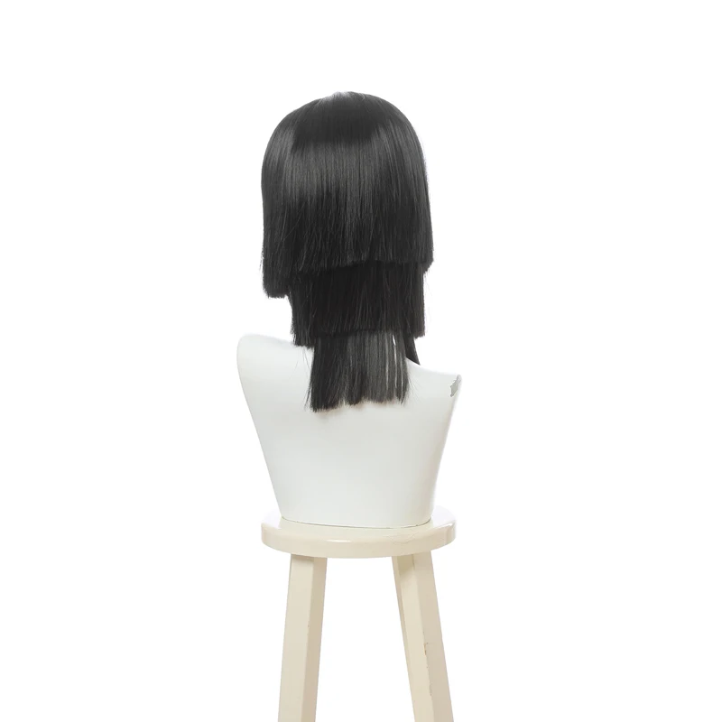 L-mail-Peluca de cabello sintético para Cosplay, pelo negro recto, resistente al calor, 40cm, Iguro Obanai