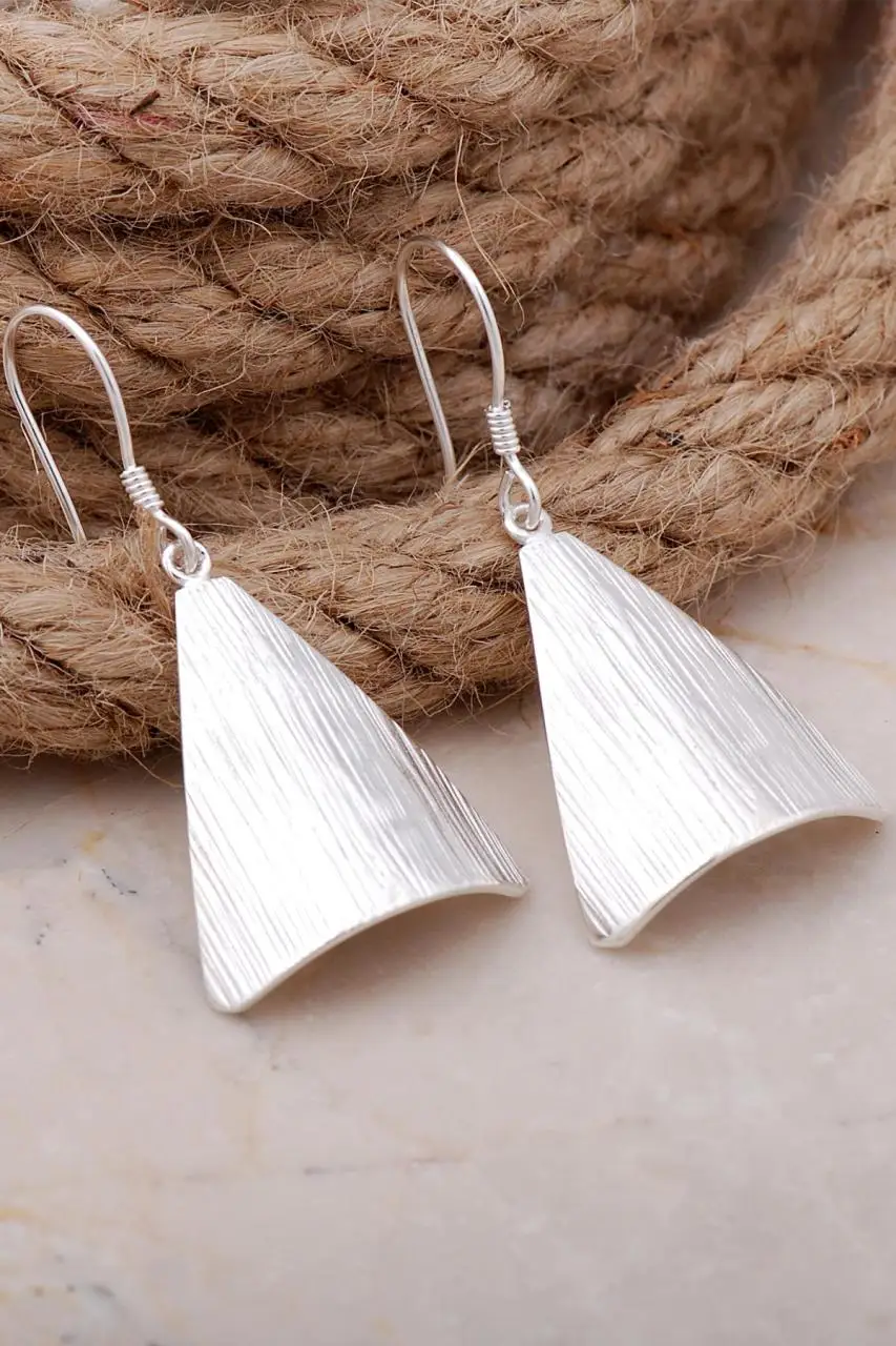 925 Real Sterling Silver Trendy Modern Design Triangle Shape Dangle Earrings Drop Earrings Birthday Gift for Her Women