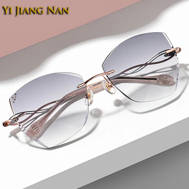 Women Luxury Eyewear Diamond Trimmed Optical Sunglasses Frame Rimless Titanium Prescription Spectacles Fashion Eyeglasses