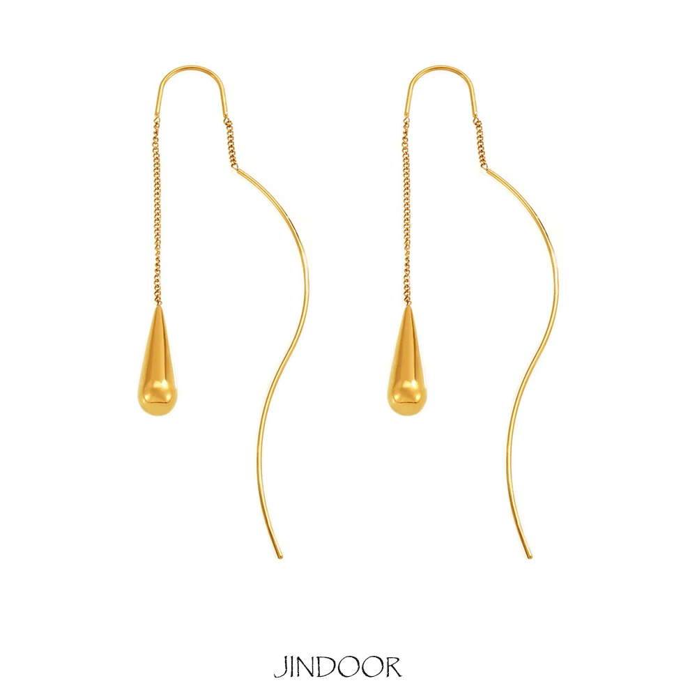 JINDOOR 18k Gold Plated Stainless Steel Long Drop Earrings for Women, Water Drop Dangle Fashion Jewelry, Elegant Gift Earrings