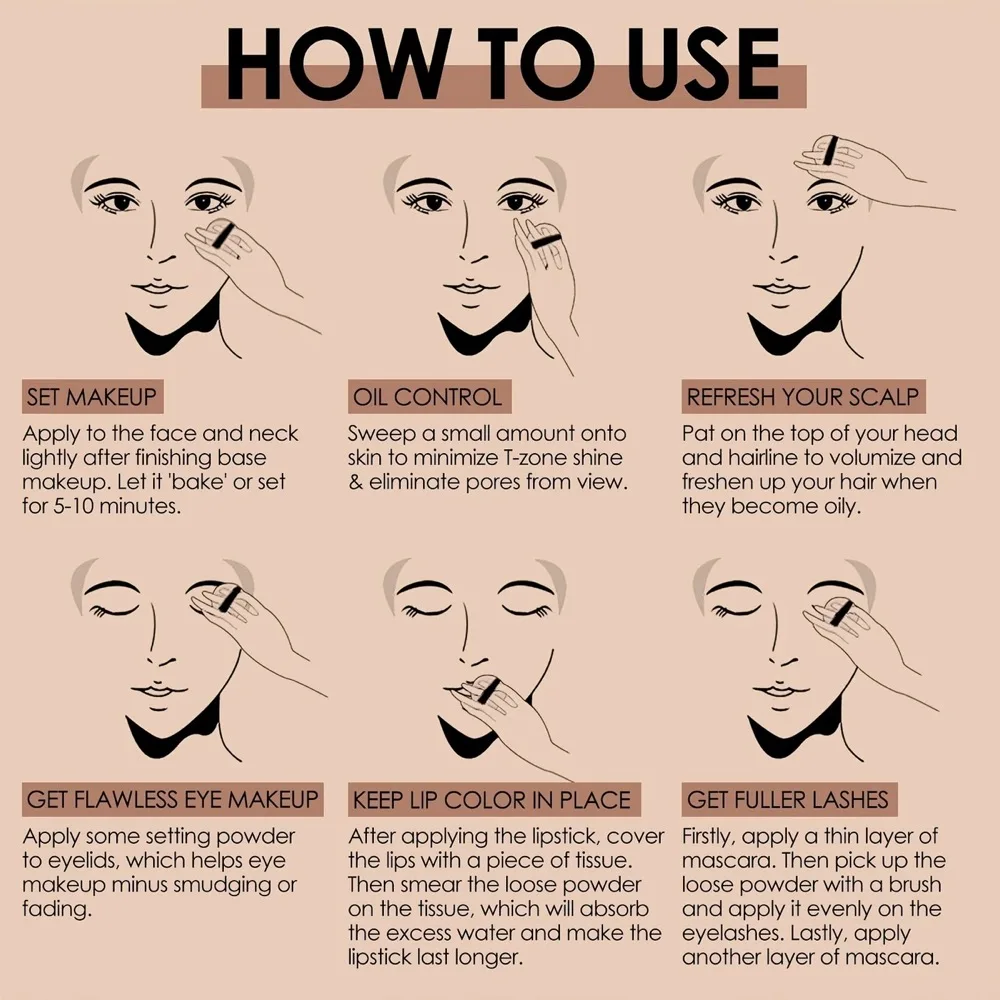 بودرة سائبة غير لامعة مقاومة للماء - التحكم في الزيت، تفتيح، تدوم طويلاً، لمسة نهائية طبيعية، متعددة الجلد، للجنسين، معتمدة