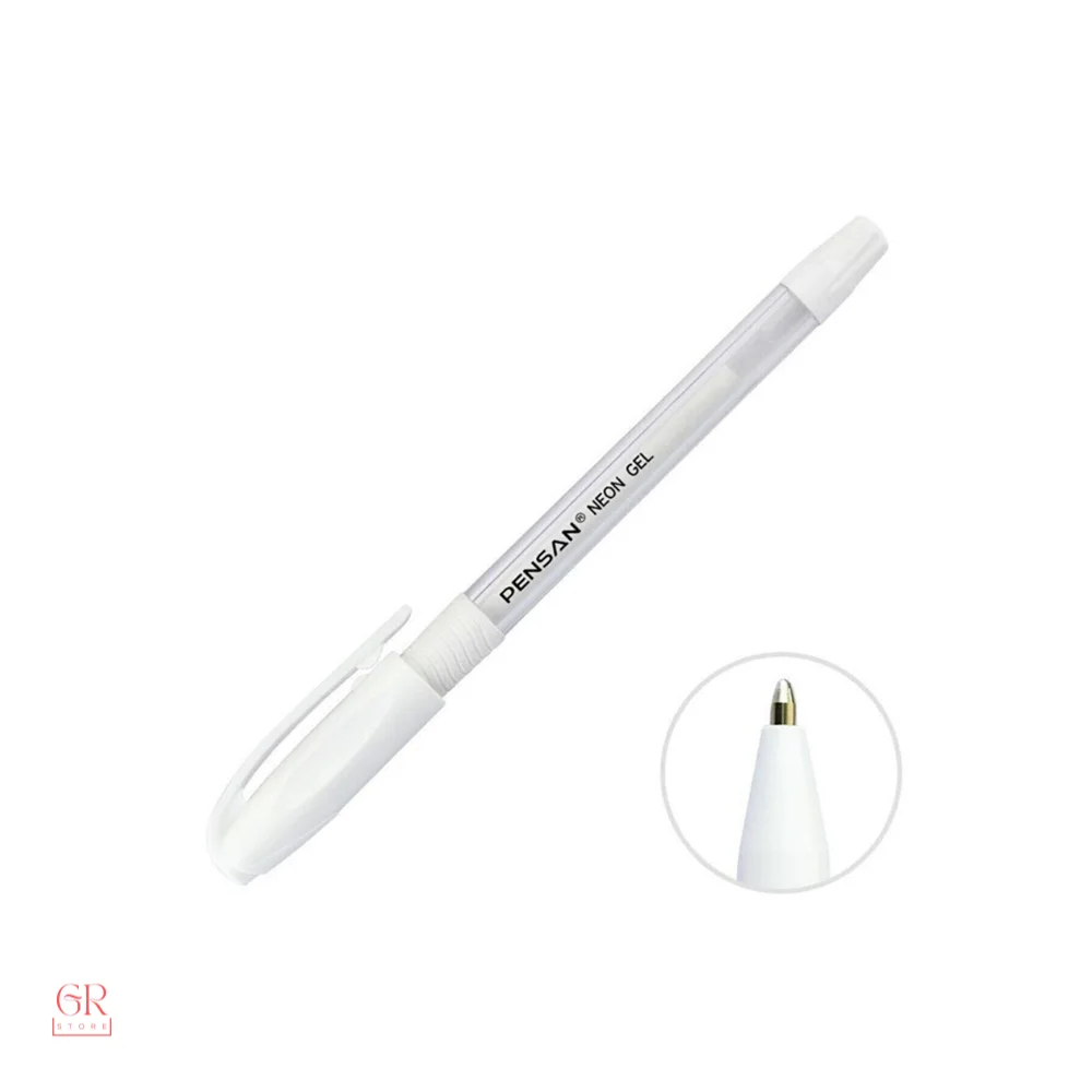 Pensan White Writing Neon Gel Pen, High Quality Swiss Tip 1.0 mm, School Writing Stationery Gel Ink Pen, 1 Pcs