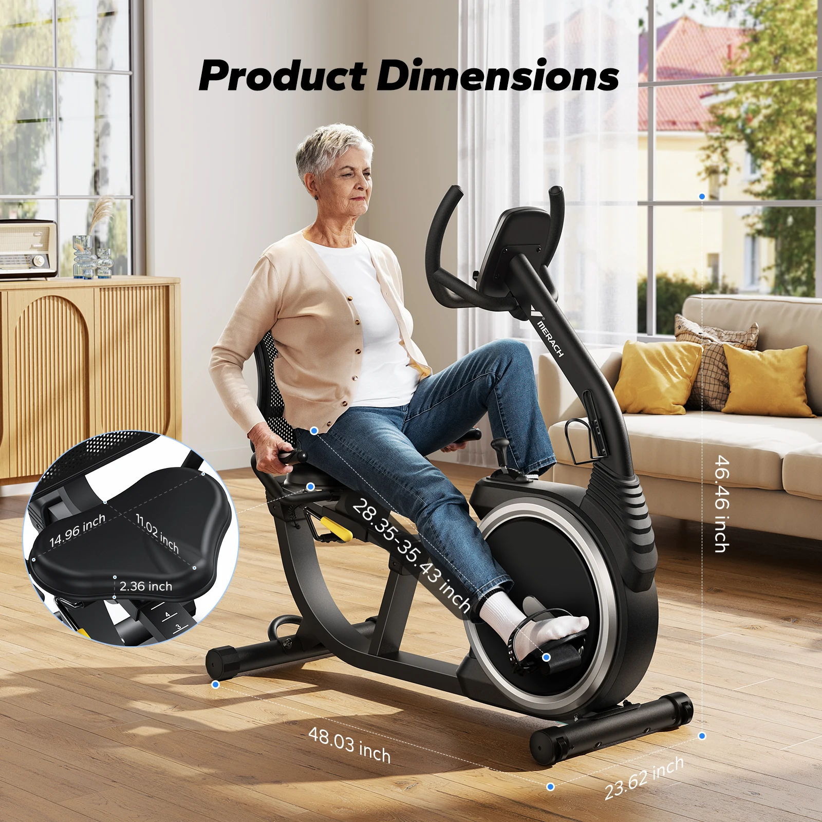 MERACH Recumbent Exercise Bike High-end for Home Light Commercial Bikes for Seniors Adult Magnetic Stationary Heart Rate Handle