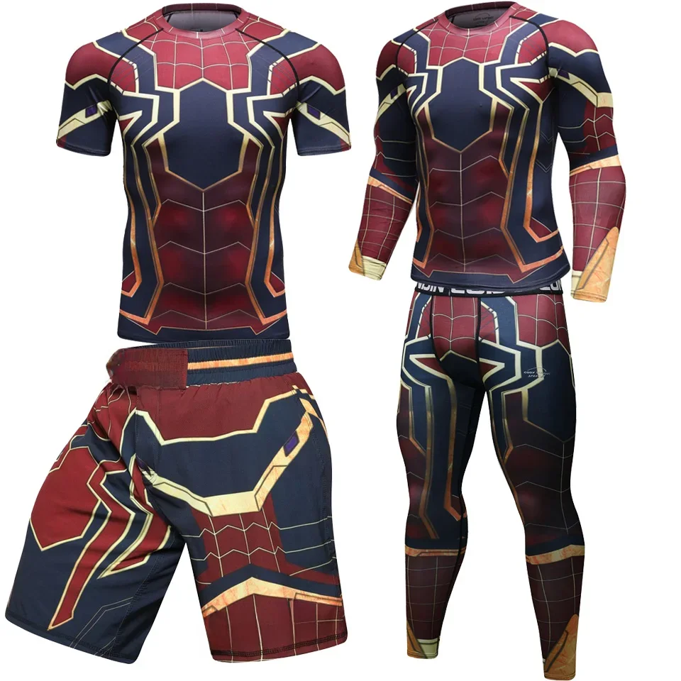 Spodenki Rash Guard BJJ dres MMA Rashguard t-shirty + spodnie koszulki bokserskie Muay Thai MMA kompresja mężczyźni Kickboxing zestawy sportowe — zdjęcie 2