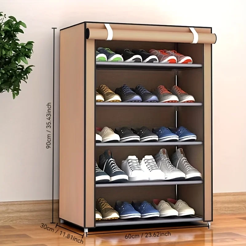 

Heavy Duty Foldable Shoe Rack - 4 Tier Stainless Steel & Fabric Shoe Storage Organizer for Entryway, Bedroom & Closet