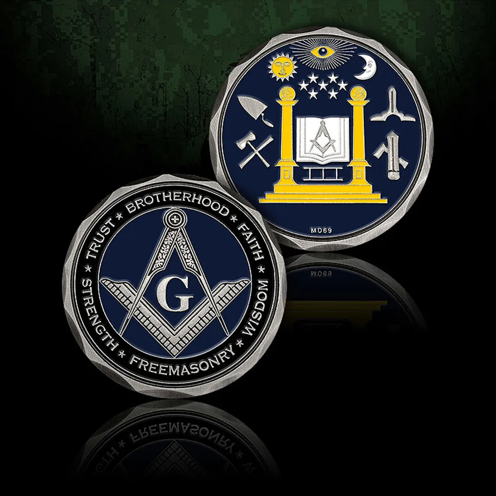 Motor Dog 69 Masonic Grand Master Blue Lodge Coin - Pillar and Masonic Tools Design