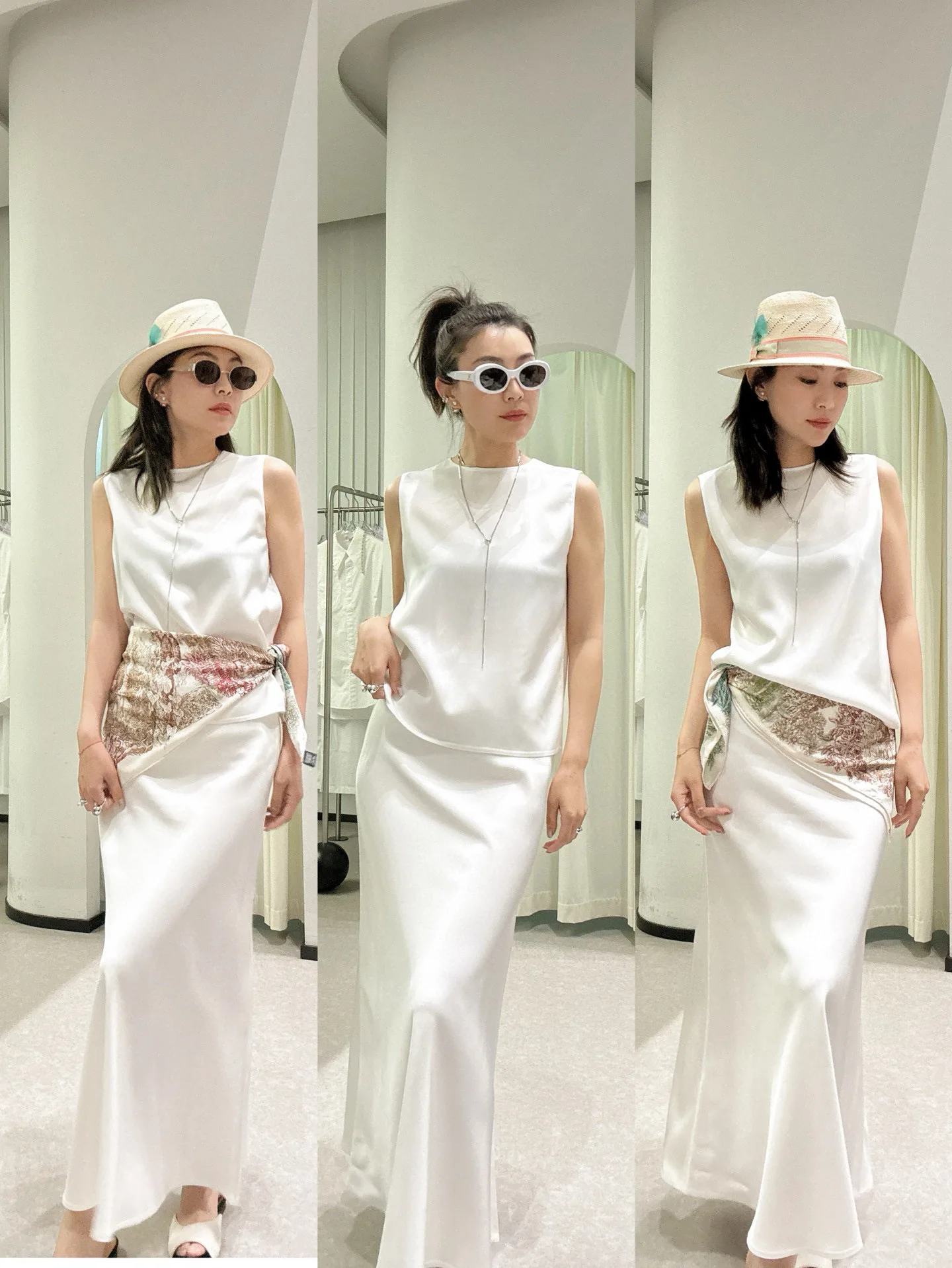Saia sem mangas de cor sólida feminina de verão terno elegante