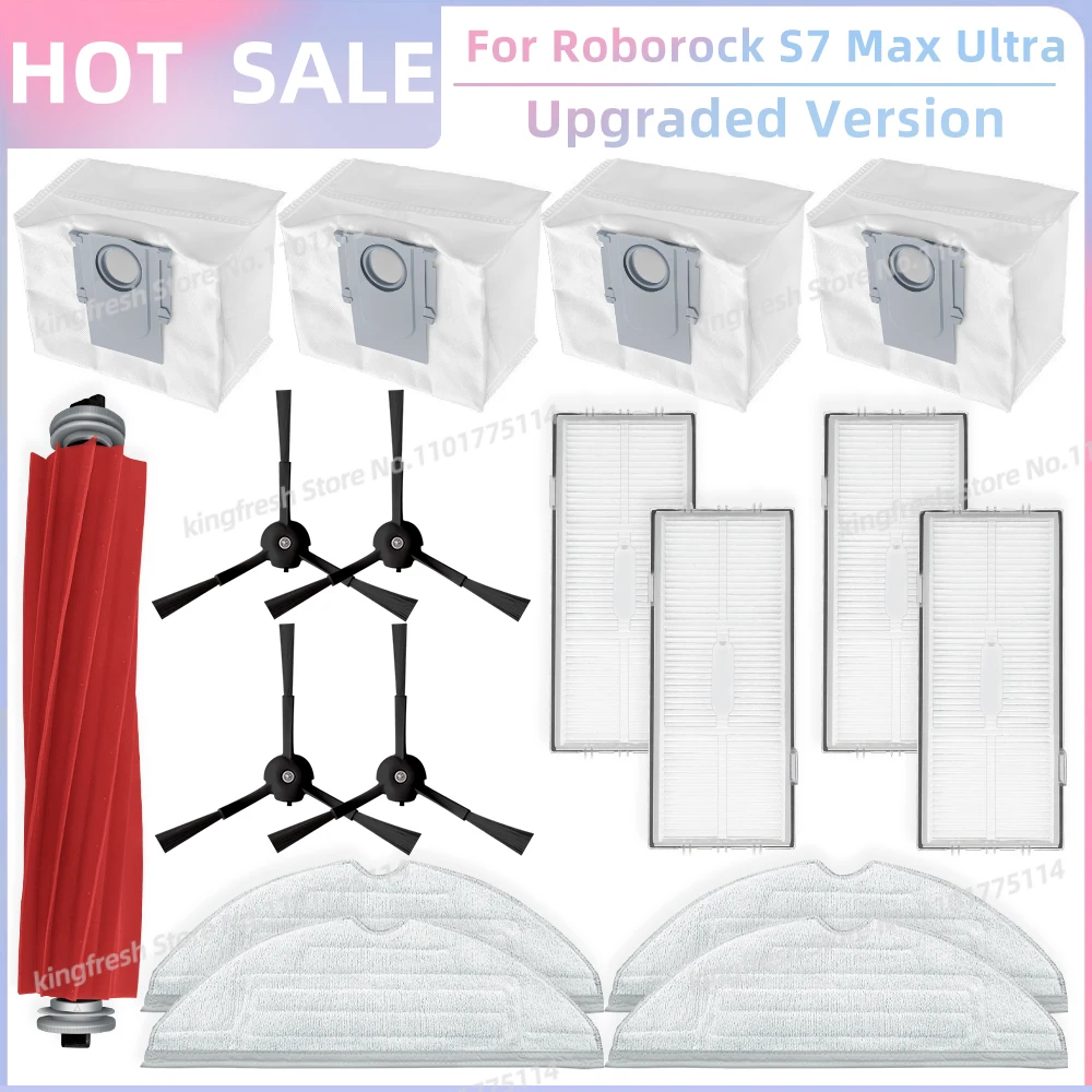 Passend für Roborock S7 Max Ultra Q100TSC Roboter Staubsauger-Teile Hauptwalze Seitenbürste HEPA-Filter Mopptuch Staubbeutel Ersatzteile Zubehör