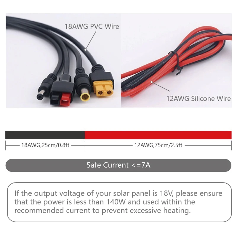 Solar charge Cable XT60/Anderson/DC5521/DC7909 for Power Station,4-in-1 Solar Panel Connector Extension Cable Splitter