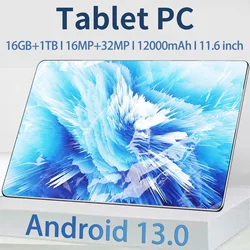 Tableta Android 2024 versión Global, 16GB + 1TB, nueva red de 11,6 pulgadas, 10 núcleos, MTK6797, Wifi, 13,0 mAh, 12000