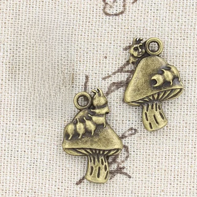 6 sztuk Charms grzyb 25x16mm Antique Making wisiorek fit, w stylu Vintage tybetański brąz srebrny kolor, ręcznie robiona biżuteria DIY — zdjęcie 2