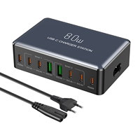 80W USB-C Fast Charger with 8 Ports - Charging Station Hub, Wall Charger, Power Strip Adapter For iPhone iPad Samsung Xiaomi