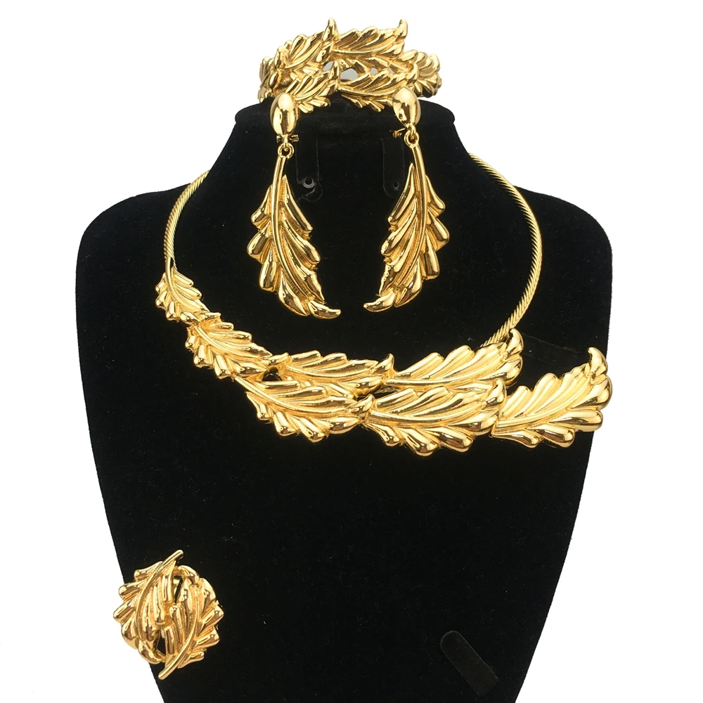 

Latest Italian Gold Plated Jewelry Set Woman Large Leaf Pendant Necklace Dubai Jewelry Wedding Party Jewelry Gift FHK18722