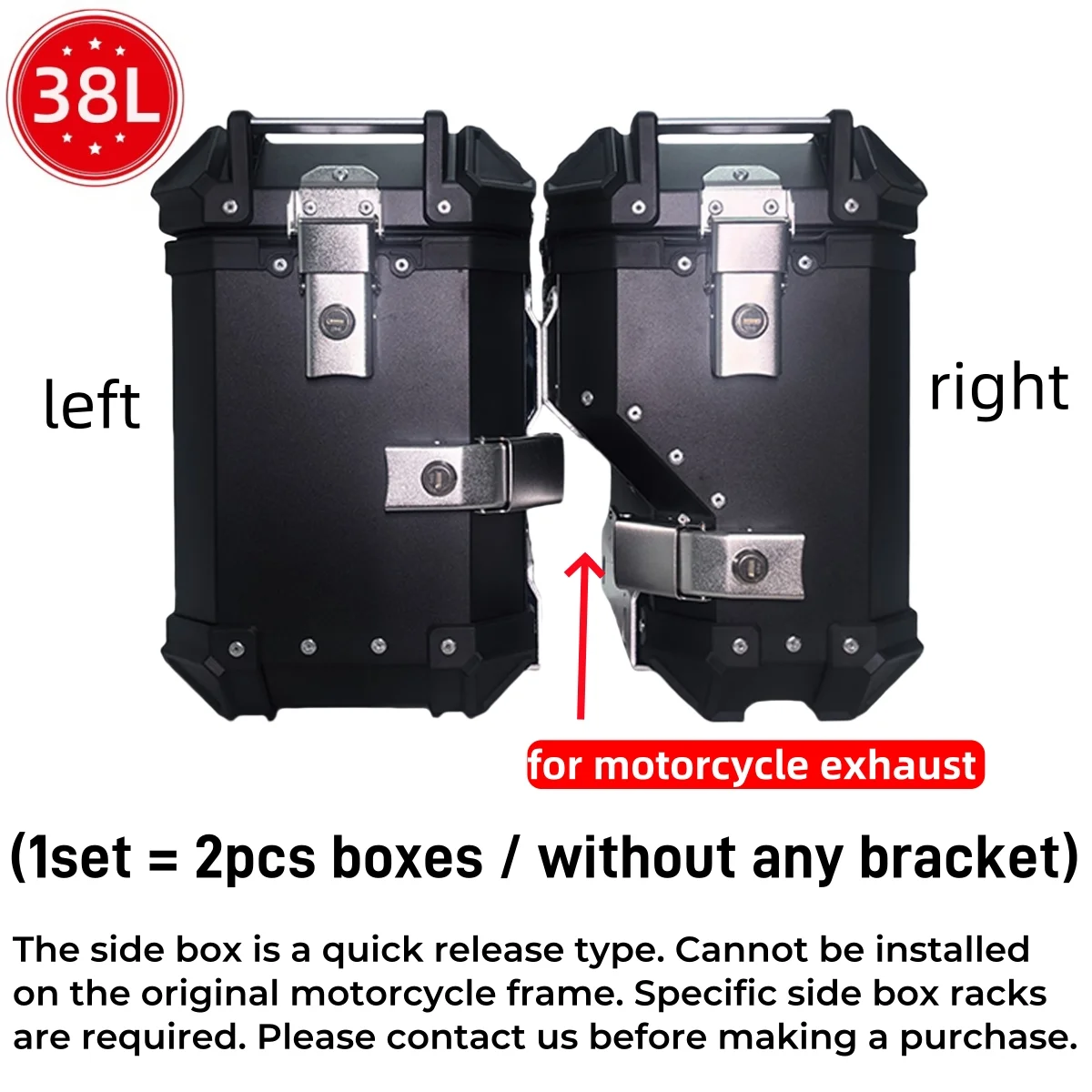38L Motorcycle Side Box Quick-lock Aluminium Moto Bagagekoffer Zadeltassen Toolbox Fit SW-MOTECH Beugel, niet Fit Originele Rack