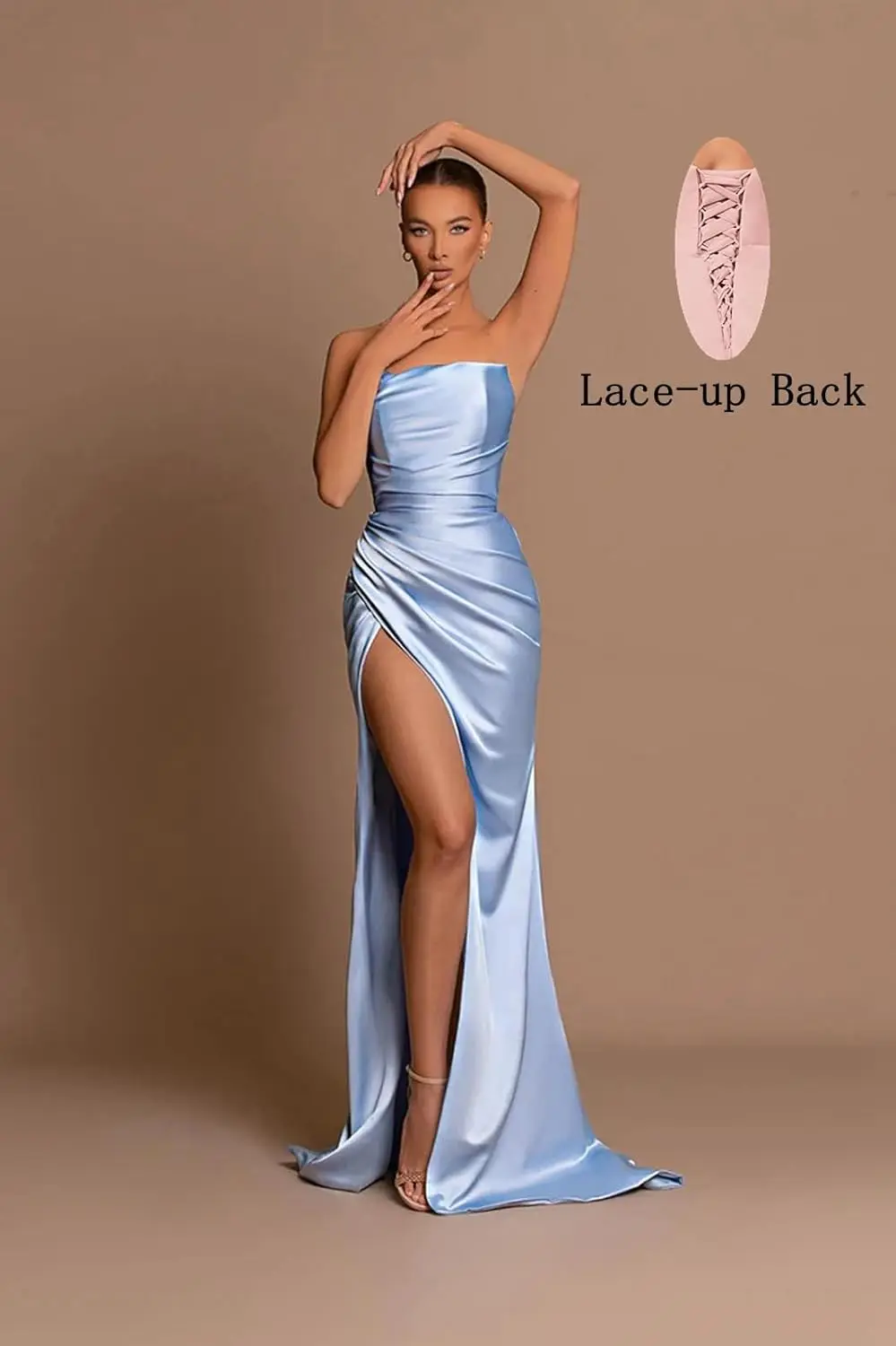 Elegant Satin Mermaid Evening Dress with High Slit Strapless Long Bridesmaid Dresses for Women Pleated Sery Formal Evening Gowns