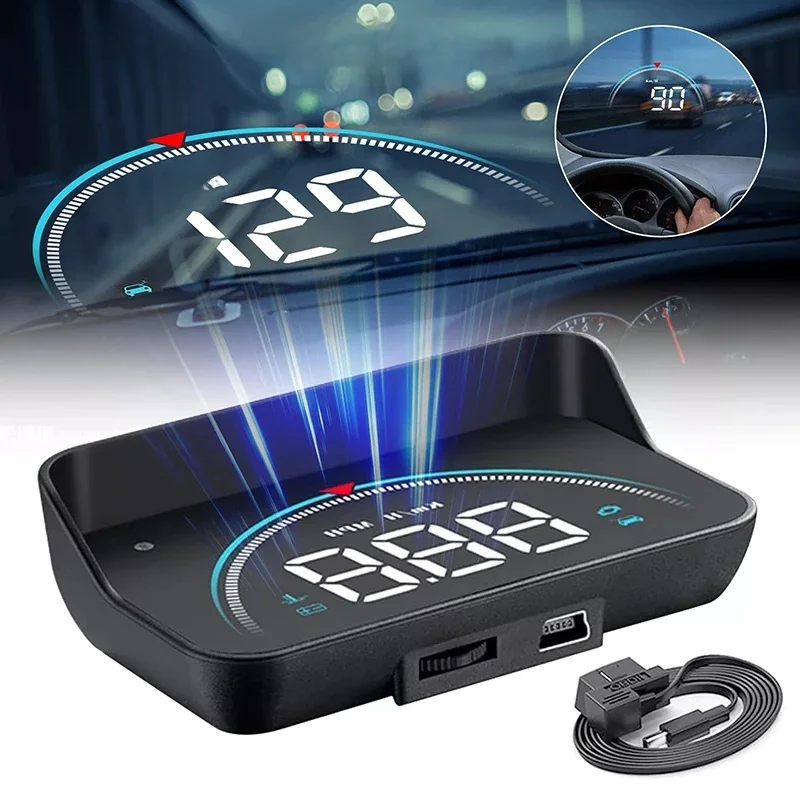 M8 samochodowy wyświetlacz przezierny HUD OBD2 ostrzeżenie o przekroczeniu prędkości automatyczna elektroniczna temperatura wody LED projektor cyfrowy szyba przednia — 2