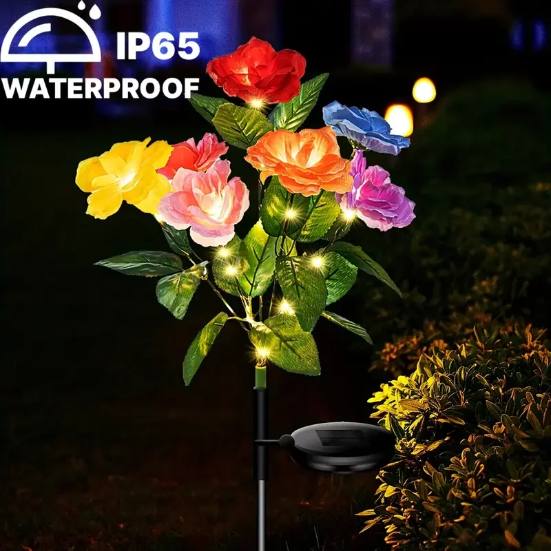 Luces navideñas, luz Solar impermeable, lámpara de flores solares rosas, decoración decorativa para exteriores, jardín, patio, césped, decoración de paisaje