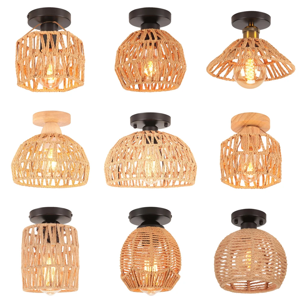 

Japanese-style Hemp Rope Ceiling Chandelier Handmade Rattan Weaving Ceiling Lamp Living Room Bedroom Home Decor Pendant Light