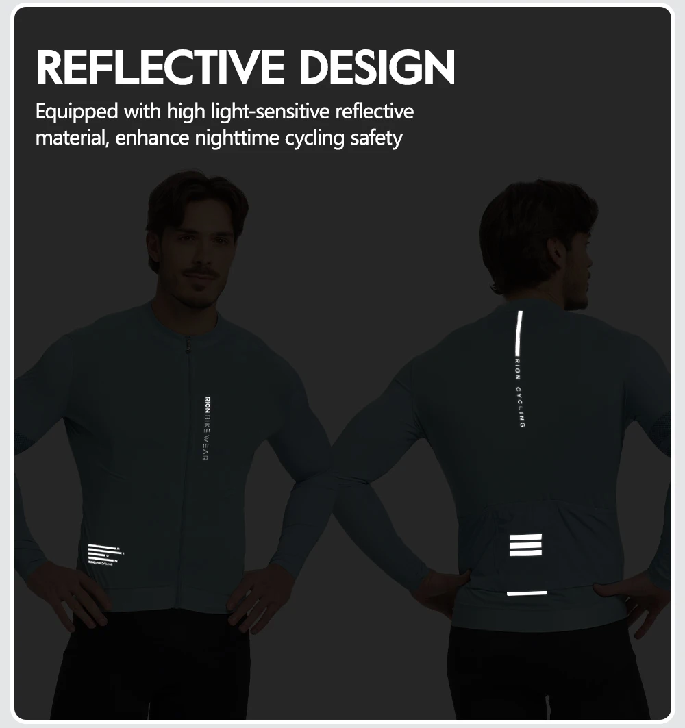 RION Herren-Radtrikot mit langen Ärmeln, Rennradtrikot, UPF 50+ Sonnenschutz, MTB-Radtrikot, Outdoor-Ausrüstung, schmale Passform, Größe 15-24 ℃ – Detail 6